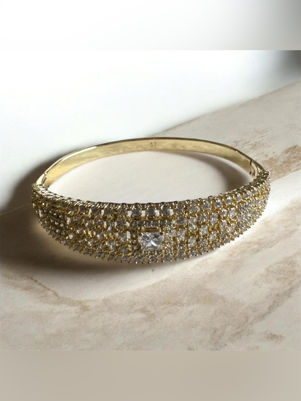 14K Gold Plated Crystal Pave Bangle Bracelet